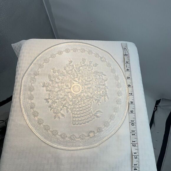 Glass Etched Flower Basket Serving Cake Tray - Picture 4 of 10